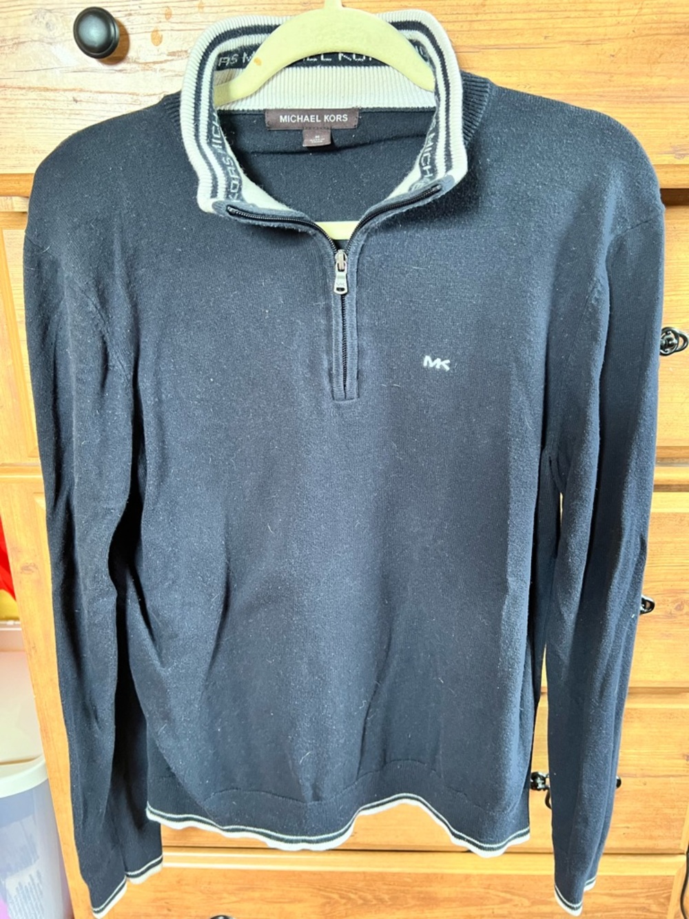 Michael Kors Men’s Navy Zip-Up Sweater with Contrast Trim